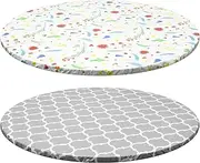 2 Pcs Round Tablecloth, with Elastic Edge Waterproof Round Table Cloth, Reusable Circle Table Cover, Decorative Circle Tablecloth, for Dining, Buffet Parties, Picnic, Events, Weddings and Restaurants