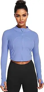 [Cadmus] Butterluxe Women's Long Sleeve Workout Jackets Hoodie Full Zip Slim Fit Crop Tops with Thumb Holes Running