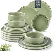 [AmorArc] Ceramic Dinnerware Set for 6, 18 Pieces Handmade Reactive Glaze Stoneware Plates and Bowls, Scratch Resistanct | Dishwasher & Microwave Safe Stackable Dishes Set