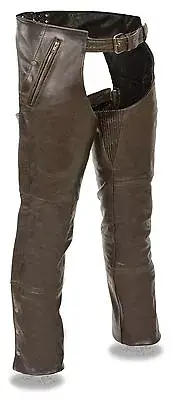 MOTORCYCLE MENS RIDERS PANT RETRO BROWN FOUR POCKET THERMAL LINED LEATHER CHAP