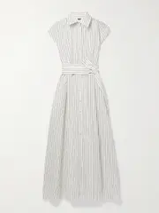 [Adam Lippes] Adam Lippes - Dejeuner Metallic Striped Cotton-blend Poplin Maxi Shirt Dress - Ivory - US2 US 2 Ivory