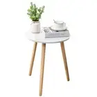 Round Side Table, White Bedside Table Coffee End Table for Bedroom, Living