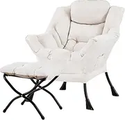 Tiita Lazy Chair with Ottoman, Modern Large Accent Lounge Chair, Leisure Sofa Armchair with Ottoman, Reading Sofa with Footrest for Bedroom, Living Room, Dorm Rooms, Garden and Courtyard (Beige)