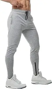 [JEShifangjiusu] Mens Breathable Bodybuilding Active Sweatpant Slim Fit Tight Running Track Pant Comfy Quick Dry Joggers (Light Grey,Medium)
