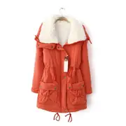 Catzon Women's Mid Length Winter Coat Thickened Warm Lamb Wool Lined Jacket-Orange