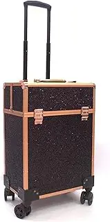 [AXHNG] Professional Makeup Train Case, Aluminum Cosmetic Case, Rolling Makeup Train Case with Large Drawer with 360° Swivel Wheels and Multi-Layer Storage Provide Life Convenience (J,14.43*8.97*19.11in)