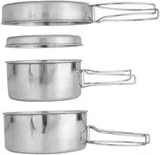 Camping Cookware Set Stainless Steel Camping Pots and Pan Portable Cooking Mess Set for Picnic 4 Pcs Cookware, Pan, Stove, Accessories-