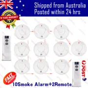 10x Smoke Alarm Wireless Interconnected Photoelectric 10 Year Battery+2x Remote