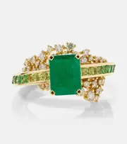 [Ananya] Ananya Scatter Emerald Sphere 18kt gold ring with diamonds and emeralds P green