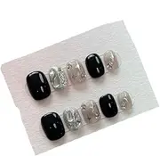 10 Pcs Handmade Press On Nails Short Wearable Reusable Professional False Nails With Rhinestone Diamond Nail