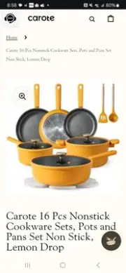Carote 16 Pcs Nonstick Cookware Sets, Pots and Pans Set Non Stick, Lemon Drop