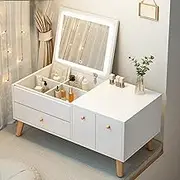 LGYWPA Dressing Table, Vanity Desk with Lighted Mirror and Lights and Adjustable Brightness, Makeup Desk for Bedroom with 1-3 Large Drawers, Foldable Makeup Vanity Desk for Bedroom Girls,White,80cm