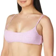 Billabong 296434 Women's Mini Crop Bikini Top, Lit Up Lilac Surf Check, L