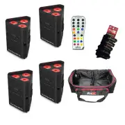Chauvet DJ Set of 4 EZLink Wedge Q3BT ILS with Carry Bag, IRC6 + Cable Wraps