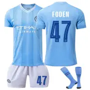Beakey Manchester City Home FODEN #47 Soccer Jersey Kids Adult 3Pcs Kits