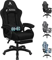 ALFORDSON Gaming Chair with Massage and 150° Recline, Ergonomic Executive Office Chair Linen Upholstery with Footrest, Height Adjustable Racing Chair with SGS Listed Gas-Lift, Max 180kg (Fabric Black)