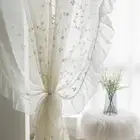 White Sheer Embroidered Flowers Tulle Curtain French Elegant Ruffle Design Linen