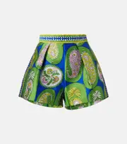 [Alemais] Alémais Printed pleated high-rise shorts UK 16 green