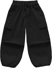 [Generic] Fashion Pants for Grils with Pockets Leisure Style Trendy Breathable Loose Elasticity Comfy Fashion Toddler Trousers