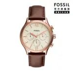 【FOSSIL 官方旗艦館】FENMORE 復古經典三眼手錶 棕色真皮錶帶手錶 44MM BQ2879