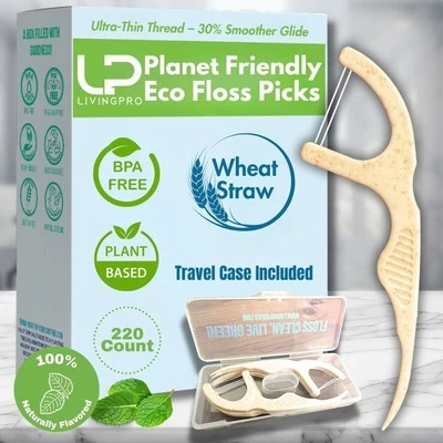Twin Line Biodegradable Floss Picks (220 Count) - Compostable Tooth Flossers Min