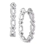 14k White Gold Diamond Symmetric Woven Interweaving Hoop Earrings 1/2 Cttw