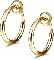[JewelrieShop] Retractable Earrings Fake Hoop Fake Nose Ring Non Pierced Earrings Fake Cartilage Piercing Clip On Nose Ring Septum Ring for Women (1 Pair, Black/Silver/Gold/White)