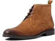 [Generic] British High Top Boots for Men Work Boot Lace Up Burnished Round ToeGenuine Leather Block Heel Men's Leather Shoes