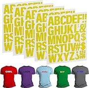 220 Pieces Iron on Letters for Clothing, 5 Sheets of Yellow Heat Transfer Vinyl for T Shirts, A-Z Patches PU DIY Crafts Alphabets Sticker for Fabric