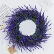 40cm Artificial Lavender Wreath for Front Door, Indoor Wall Decor, Wedding Decoration and Photography Prop