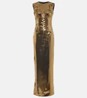 [Dolce & Gabbana] Dolce & Gabbana Foiled satin maxi dress AU 16 gold