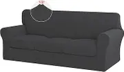 ISSUNTEX 4 Pieces High Stretch Thicken Couch Covers, Soft Sofa Slipcover for 3 Separate Cushion Couch, Jacquard Fabric Elastic Sofa Cover Furniture Protector for Dogs (Oversized Sofa, Dark Gray)