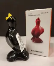 Le Creuset Black Onyx Pie Crust Bird Dijon Yellow Beak 3.5" High New in Box