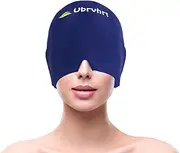 Ubrvhrt Migraine Relief Hat, 360° Cooling Gel Soothing Headache Cap, Stretchable & Reusable Head Wrap Hangover Hat Cold Pad with Cold/Heat Therapy for Tension, Sinus, Sports Injuries, Fevers, Puffy Eyes, Navy Blue