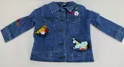 Hanna Andersson Girls Sherpa Lined Novelty Denim Jacket With Appliques NWT