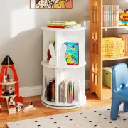 CostwayRotating Bookshelf Cute 2-tier Kids Bookcase with Bunny Baffles-White