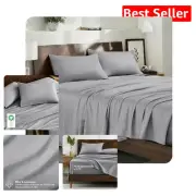 Luxury King Sheet Set - 100% Organic Cotton Sateen, Deep Pocket, Light Grey