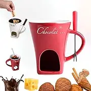 Chocolate Fondue Mugs, Fondue Cups, Melting Chocolate Mug, Chocolate Fondue Cup Set, Chocolate Melting Mugs, World of Chocolate Melting Mugs, Personal Fondue Mugs Set of 2 Ceramic Fondue (Red)