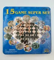 15 Game Super Set Chess Checkers Tic-Tac-Toe Backgammon Etc New Sealed 6+ 9451T