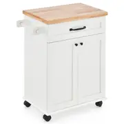 Costway Rolling Kitchen Island Sturdy Kitchen Cart Serving Trolley w/4-Position Adjustable Shelf White