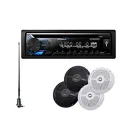 Aussie Traveler Single DIN Audio Head Unit with 4 Pk 6.5" Speakers and Slimline Anten