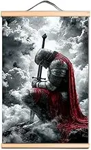 Vintage Crusades Armor Warrior Wall Art Posters Canvas Scroll Painting Knights Templar Wall Hanging Flag For Home Decoration A0