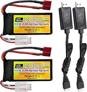 Fytoo 2PCS 3S Lipo Battery 11.1V 2000mAh 35C with T Plug and USB Charging Cable Suitable for RC Cars Trucks Boats Drones Quadcopters Helicopters
