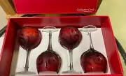 Crystal Wine Glasses Red Ruby Etched Set 4 Water Goblets 8.5” Coldwater Creek