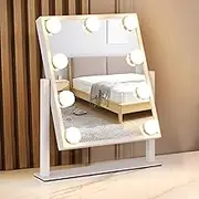 Vanity Mirror with Lights Hollywood Lighted Makeup Mirror with 9 Dimmable Bulbs & 3 Color Lighting Modes, Detachable 10X Magnification Mirror and 360 Degree Rotation