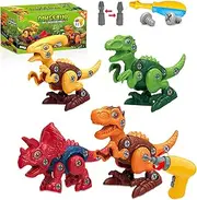 oolong Take Apart Dinosaur Toy,Educational Building Dinosaur Toy for 3 4 5 6 7 Year Old Kid Boy Girl,Children Learning Construction Toys with Electric Drill & 4 Hand Drill Tool （4pcs）