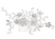 Women Silver Crystal Hair Side Comb Flower Leaves Pearl Bridal Wedding Headpiece