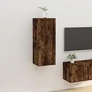 Smoked Oak Wall Mounted TV Stand, Entertainment Center & Media Cabinet with Storage Shelf for Living Room, Bedroom - Modern Television Table with Doors Furniture
