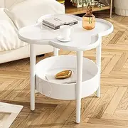 Cute 2-Tier Sofa Side Table – White Round End Table for Living Room & Bedroom (20" Diameter)