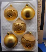 Ball Ornaments Set of 5 Frosted Glass Gold 353
